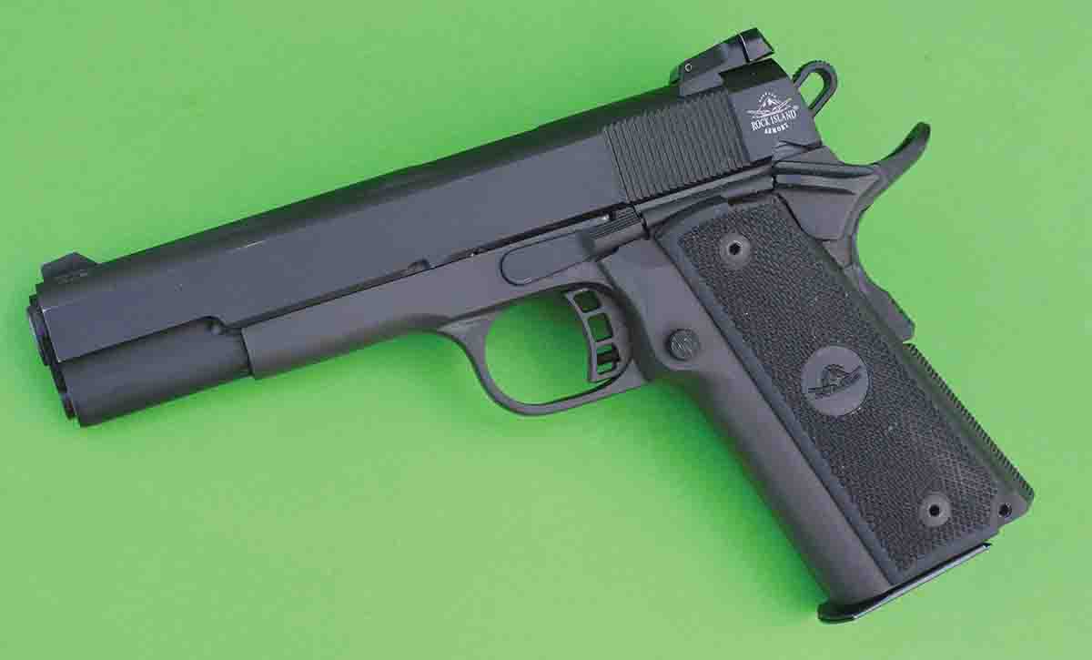 The Rock Island M1911 A2 is offered in full-size and commander-length versions, but also features a double-stack magazine.